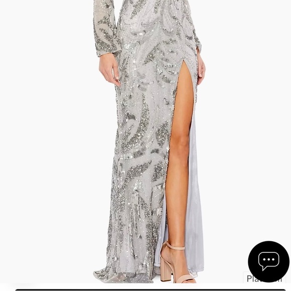 Sequined Faux Wrap Split Long Sleeve Gown by Mac Duggal - Picture 2 of 6